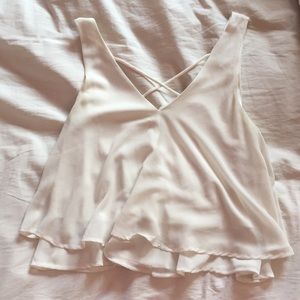 Lush White Tank, Size M, Cute Cross Back